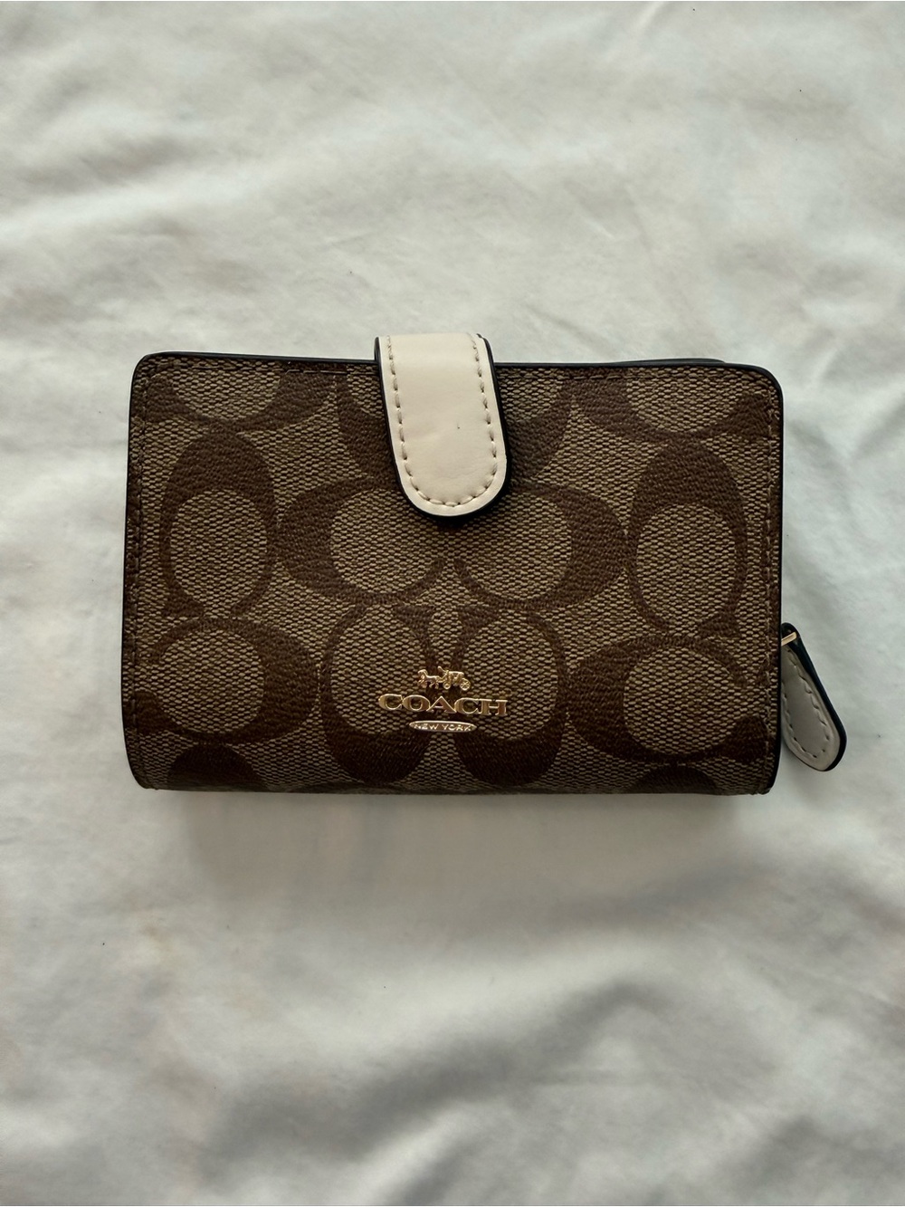 Coach Brown Signature Wallet with Cream Snap Tab